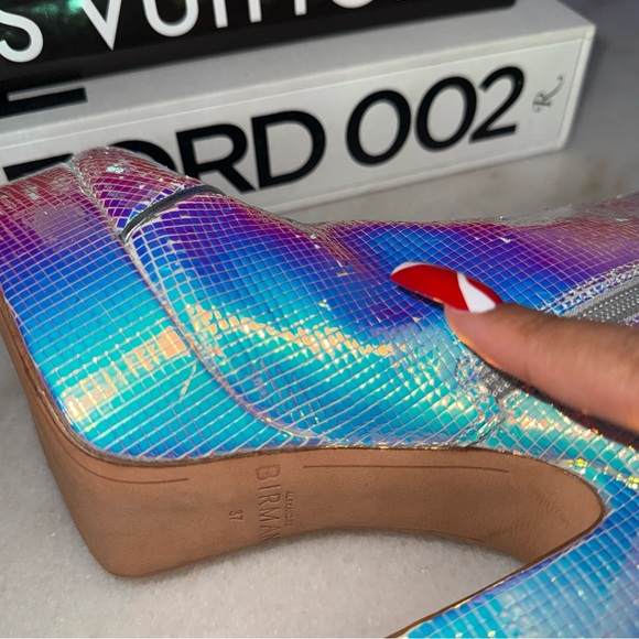 New Alexandre Birman Loreta Holographic Leather Platform Bootie Boot Womens 37 - Picture 12 of 12